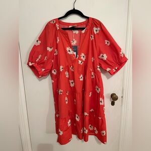 Universal Thread NWT Orange Floral Tiered Dress w/ Pockets Size XL